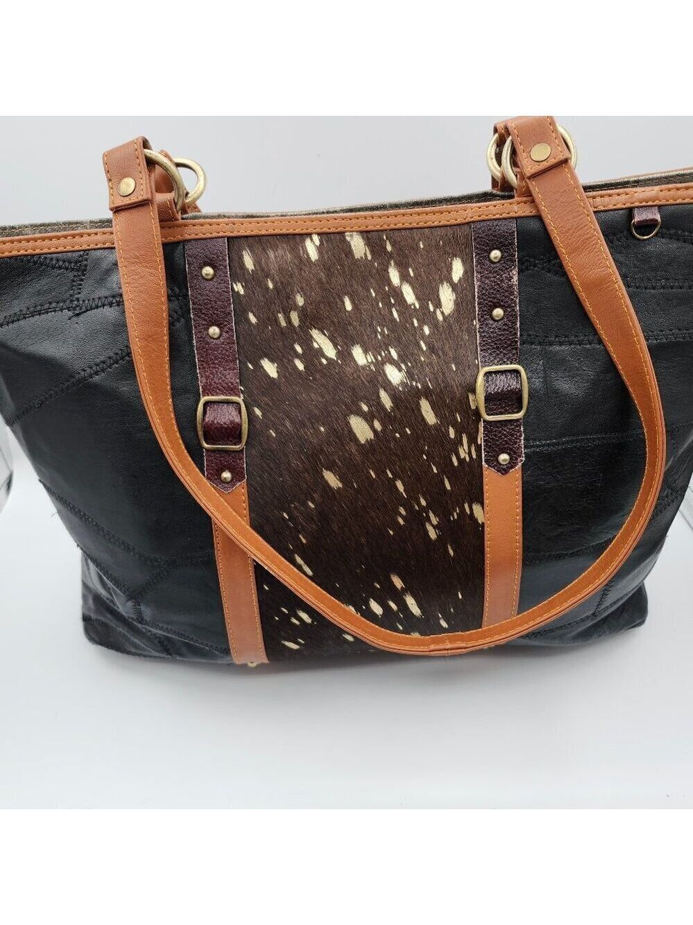 Vaan & Co Rawhide Leather Patchwork Tote Bag